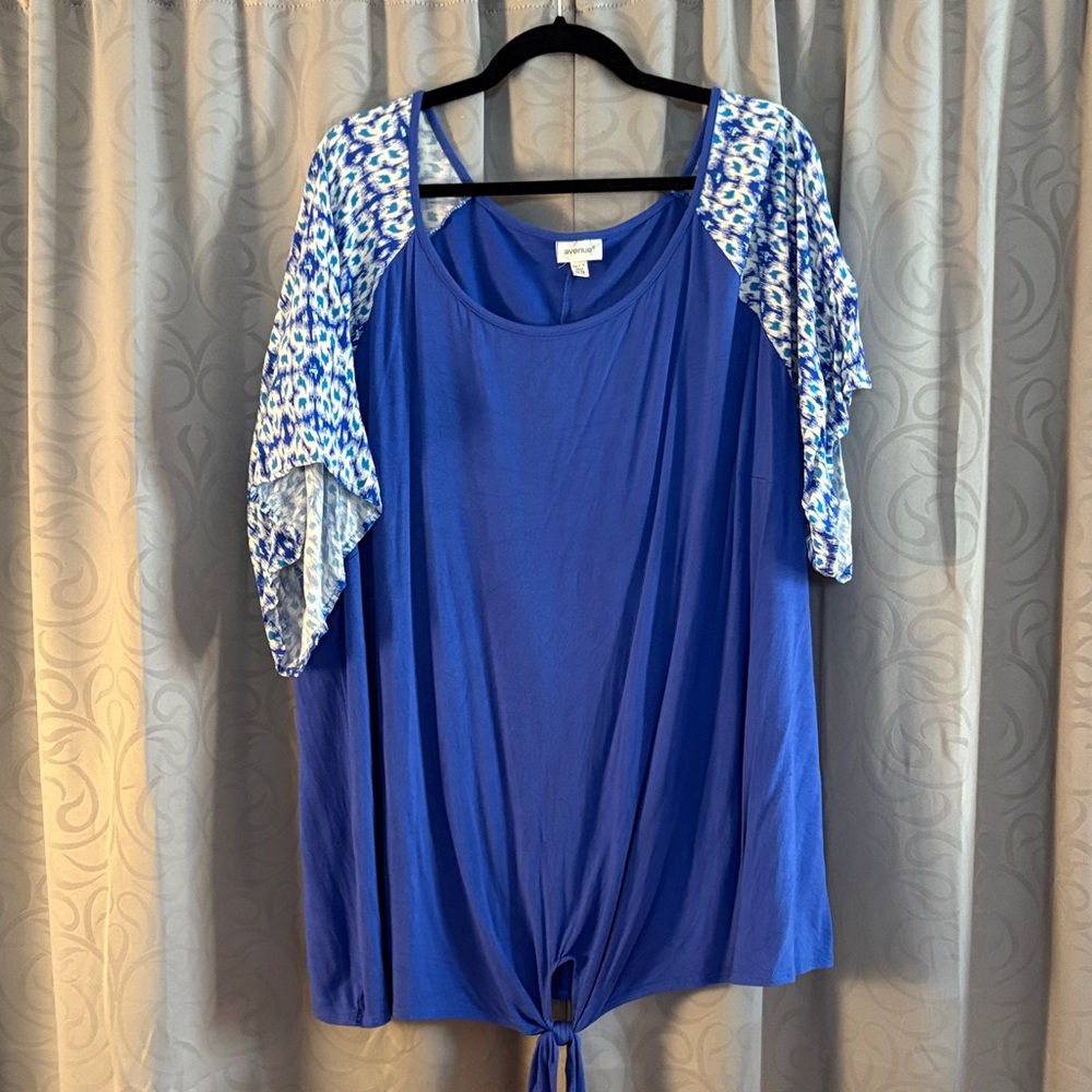 Avenue Blue Blouse with Patterned Sleeves